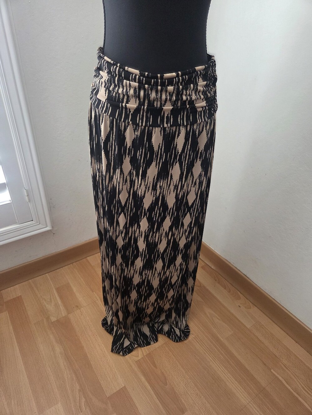 AB Studio Black & Tan Geometric Maxi Skirt Y2K Whimsigoth Western Boho M